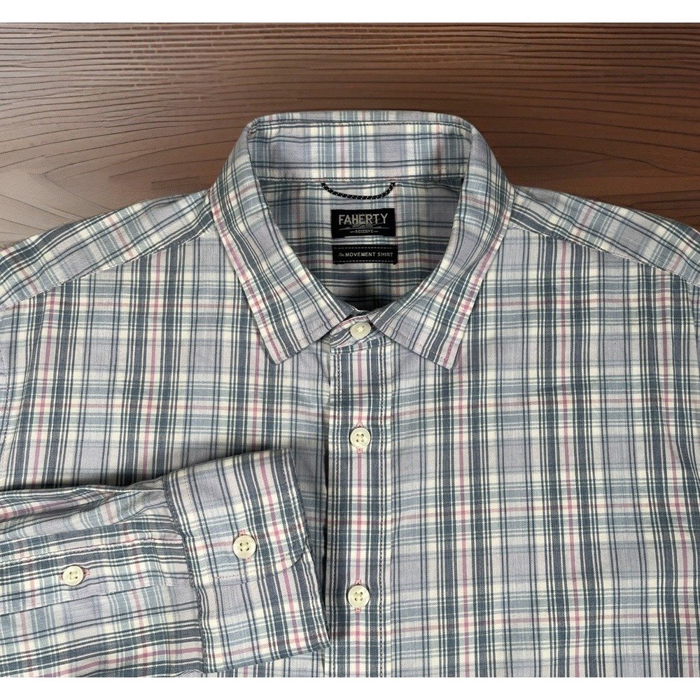 Faherty Reserve Movement Shirt Mens M Rocky Lake Plaid Supima Cotton Breathable